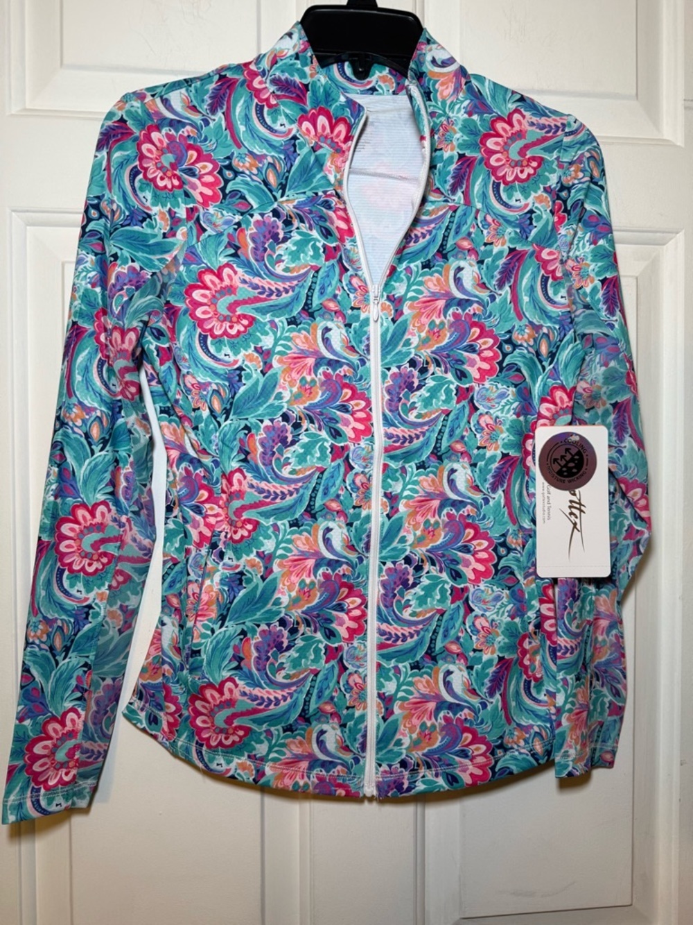Gottex Floral Zip Up Jacket XS Quick Dry Stretch Colorful Tennis Golf NWT